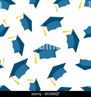 Graduation cap seamless pattern background icon. Business flat vector illustration. Finish education hat sign symbol pattern. Stock Vector