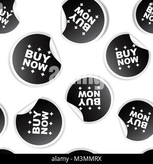 Buy now sticker seamless pattern background icon. Business flat vector illustration. Shopping sale sign symbol pattern. Stock Vector