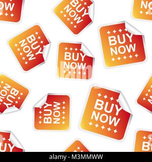 Buy now sticker seamless pattern background icon. Business flat vector illustration. Shopping sale sign symbol pattern. Stock Vector