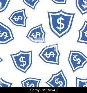 Vector shield with money seamless pattern background icon. Business flat vector illustration. Dollar sign symbol pattern. Stock Vector