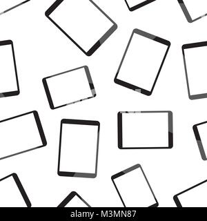 Tablet computer seamless pattern background. Business flat vector illustration. Realistic device sign symbol pattern. Stock Vector
