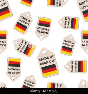 Hang tag made in Germany sticker with flag seamless pattern background. Business flat vector illustration. Made in Germany sign symbol pattern. Stock Vector