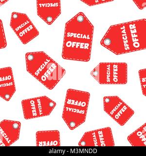 Special offer hang tag seamless pattern background. Business flat vector illustration. Special offer shopping sign symbol pattern. Stock Vector