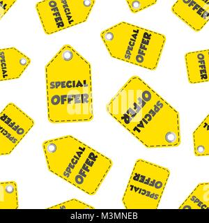 Special offer hang tag seamless pattern background. Business flat vector illustration. Special offer shopping sign symbol pattern. Stock Vector