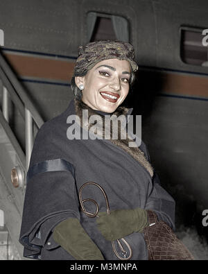 Diva, Maria Callas, opera singer, arriving at Chicago Midway Airport with her husband Giovanni Battista. January 12th, 1957. Original camera negative. Stock Photo