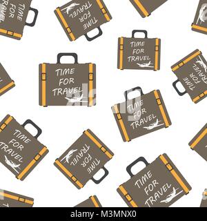Time for travel concept seamless pattern background. Business flat vector illustration. Case for tourism, journey, trip, tour, voyage, summer vacation Stock Vector