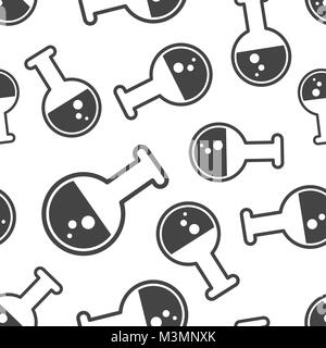 Chemical test tube seamless pattern background. Business flat vector illustration. Experiment flasks sign symbol pattern. Stock Vector