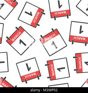 March 1 calendar page seamless pattern background. Business flat vector illustration. March 1 sign symbol pattern. Stock Vector