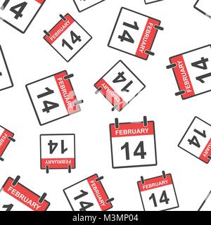 February 14 calendar page seamless pattern background. Business flat vector illustration. Valentines day on 14th February sign symbol pattern. Stock Vector