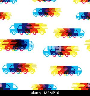 Delivery truck seamless pattern background. Business flat vector illustration. Fast delivery service shipping sign symbol pattern. Stock Vector