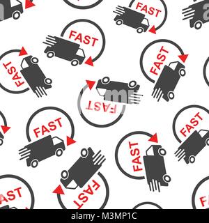 Delivery truck seamless pattern background. Business flat vector illustration. Fast delivery service shipping sign symbol pattern. Stock Vector