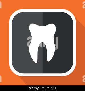 Tooth vector icon. Flat design square internet gray button on orange background. Stock Vector