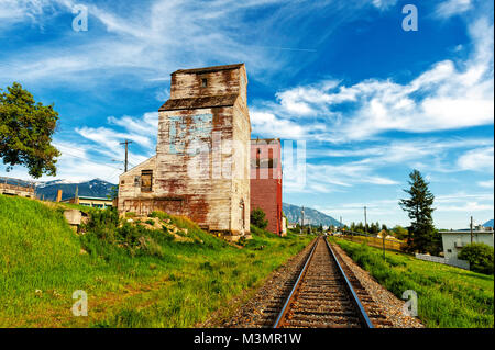 The vintage grain elevators at Creston, B.C. Stock Photo