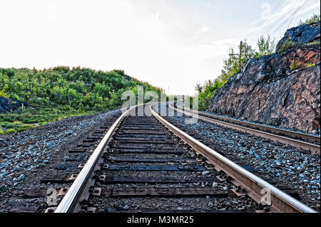 The train tracks heading west out of Sudbury, Ontario Stock Photo