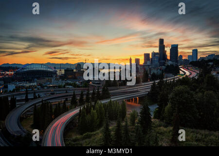 Seattle Highway Sunset taken in 2015 Stock Photo