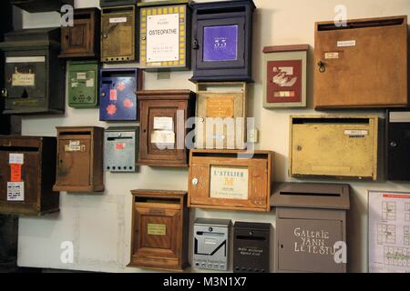 A wall of vintage letter boxes, Marseille, Provence, France Stock Photo