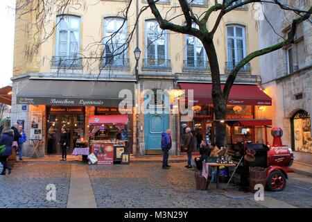 Street scene in old city of Lyon, France Stock Photo