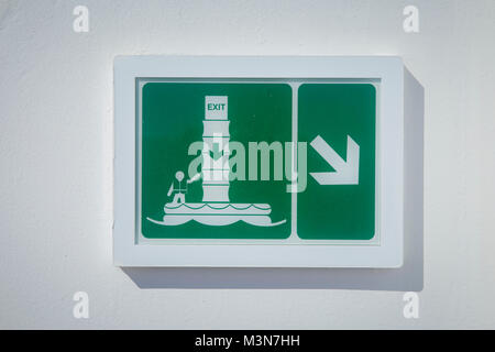 Emergency exit sign on a cruise ship - safety on sea Stock Photo