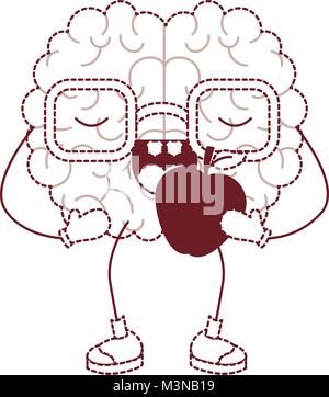 comic brain eating apple kawaii character Stock Vector