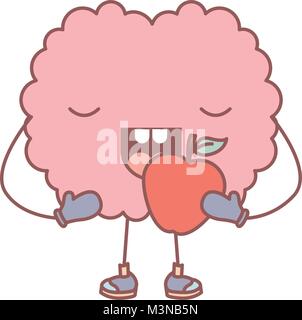 comic brain eating apple kawaii character Stock Vector