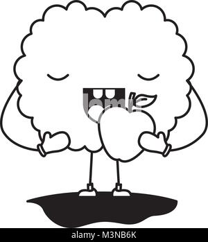comic brain eating apple kawaii character Stock Vector