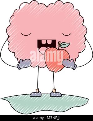 comic brain eating apple kawaii character Stock Vector