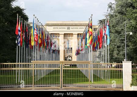 GENEVA, SWITZERLAND - JULY 24, 2016 United Nations Office at Geneva, Switzerland. The UN was established in Geneva in 1947 & this is the second larges Stock Photo