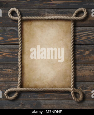 Pirate theme nautical rope frame with old paper background Stock Photo