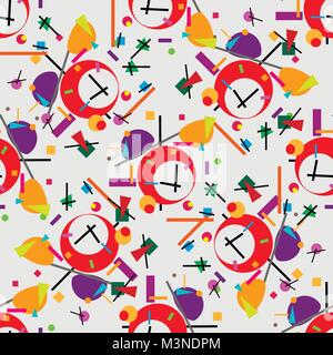 Geometric illustration of retro alarm clock cubism supermatism. A square, a circle of a line. Stylization for the works of Malevich in the style of Cu Stock Vector