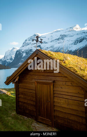 Wooden cabin - traditional house in Norway Stock Photo