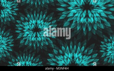 Vector Background with Floral Motiv. Turquoise Flowers on Dark Background. Stock Vector