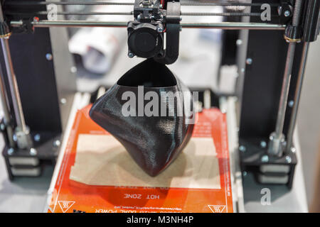 KIEV, UKRAINE - OCTOBER 07, 2017: 3D printer on booth at CEE 2017, the largest electronics trade show of Ukraine in KyivExpoPlaza Exhibition Center. Stock Photo