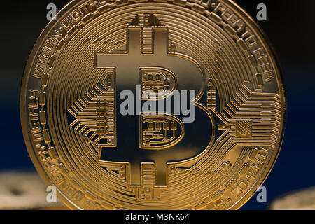 Photo Golden Bitcoins new virtual money Stock Photo