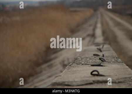 Cenent and iron wall in focus Stock Photo