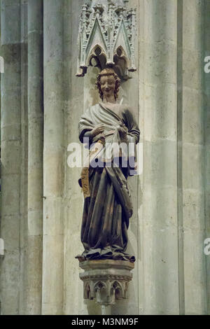 sculpture of the laughing angel, Regensburg Cathedral (Dom St. Peter or Regensburger Dom), Bavaria, Germany, Stock Photo