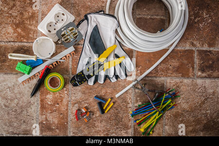 Tools for electricians crimpers and accessories, close-up Stock Photo