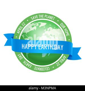 Green globe planet with blue ribbon Stock Vector