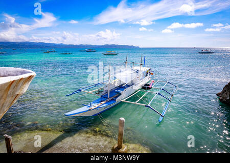 Boracay, Philippines - Nov 18, 2017 : Filipino boat in the Boracay sea Stock Photo