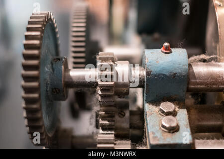 metallic gears, closeup, of vintage machine - mechanical technology concept, Stock Photo