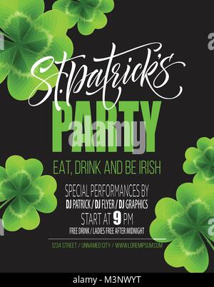 Saint Patricks Day Poster Design Background. Calligraphic Lettering Inscription Happy St Patricks Day. Vector Illustration Stock Vector