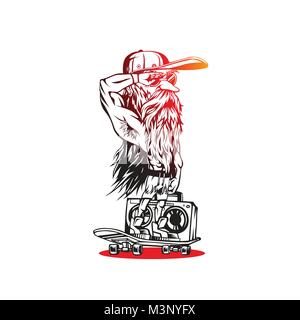 Cool boy on skateboard vector illustration. Stock Vector