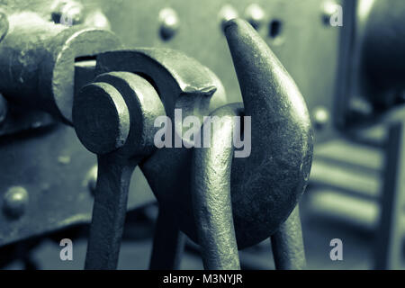 railway coupling  hook on train - old steel hook Stock Photo