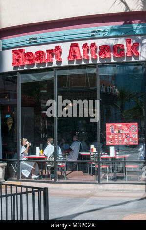 Las Vegas, Nevada. Heart Attack Grill. The hamburger restaurant with a menu that boasts unhealthy foods. Diners enjoying their unhealthy food. Stock Photo