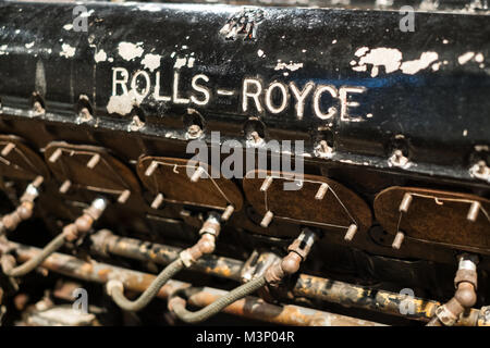 Rolls Royce Engine detail and logo -  historic technology, history of rolls royce Stock Photo