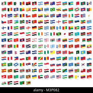 All national waving flags from all over the world with names - high quality vector flag isolated on white background Stock Vector