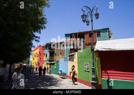 Unindentified people at Caminito street in La Boca, Buenos Aires, Argentina. Stock Photo