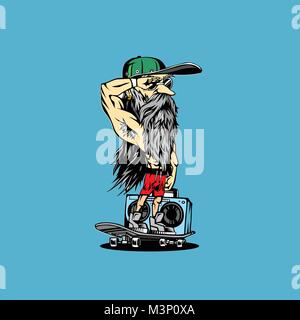 minimal logo of man on skateboard vector illustration design. Stock Vector