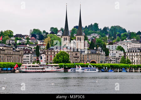 The Abbey Court Church in rainy day, Lucerne, Switzerland, Europe. Stock Photo