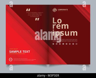 Brochure Template technology striped overlapping diagonal lines pattern red color tone background and simple text. Business book cover design. Annual  Stock Vector