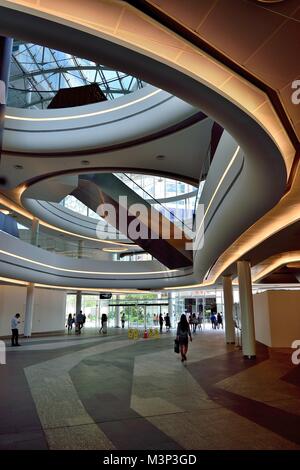 Singapore - January 6 2018: Futuristic atrium of a hi-tech office ...